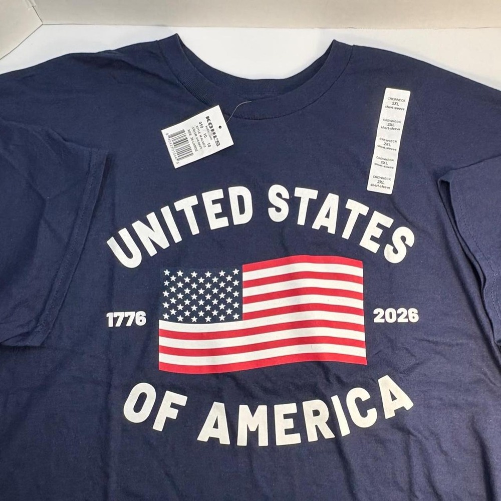 Gildan Mens Navy Blue United States of America 250th Flag T-Shirt 2XL NEW